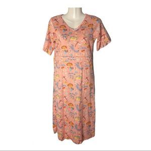 Pink Floral Bell Sleeve and Dragonfly Maxi Dress